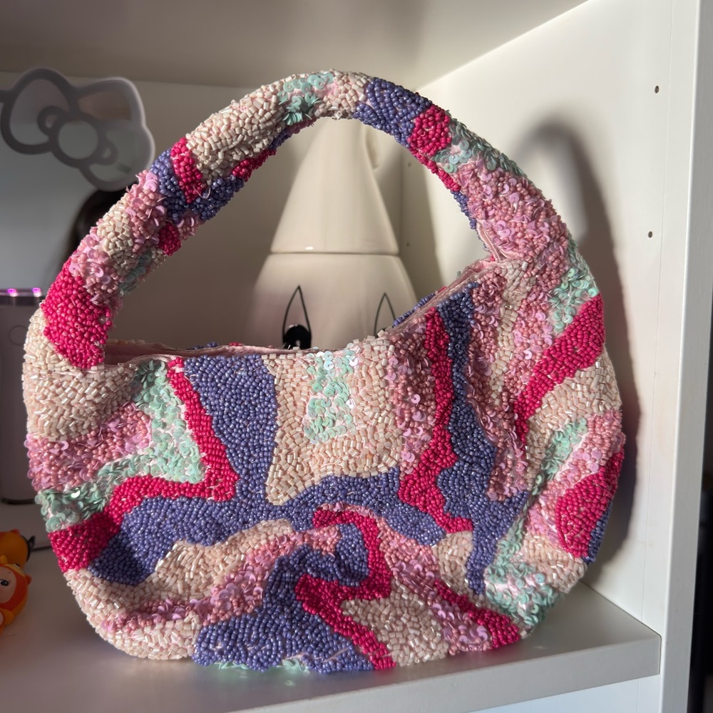 Colorful hand beaded embroidery Handbag